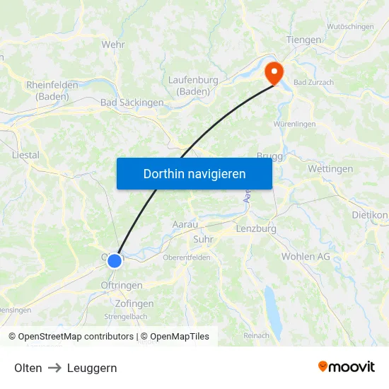 Olten to Leuggern map
