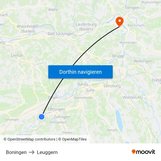 Boningen to Leuggern map