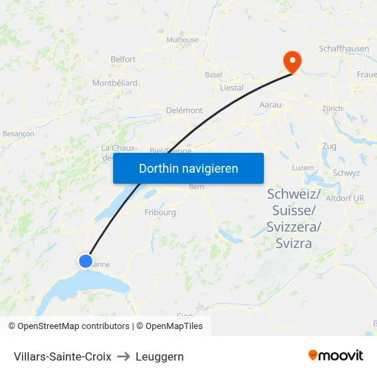 Villars-Sainte-Croix to Leuggern map