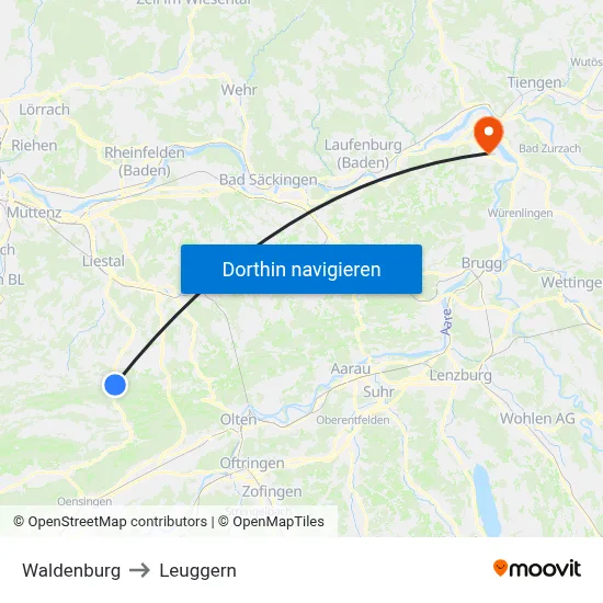 Waldenburg to Leuggern map