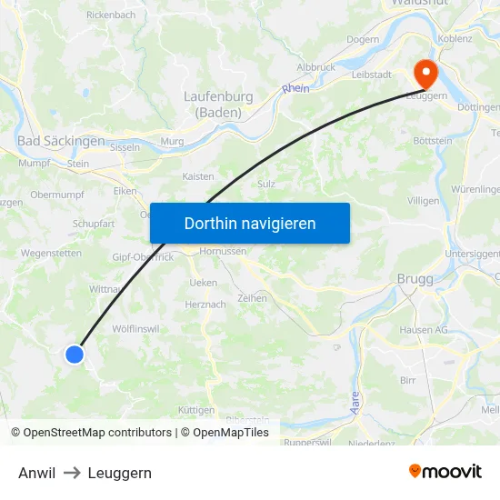 Anwil to Leuggern map