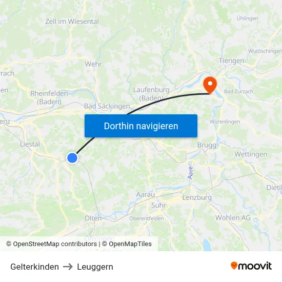 Gelterkinden to Leuggern map