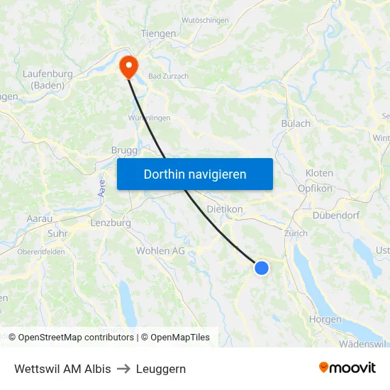 Wettswil AM Albis to Leuggern map