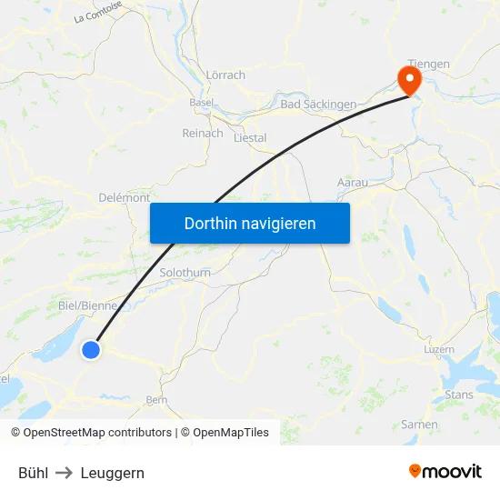 Bühl to Leuggern map