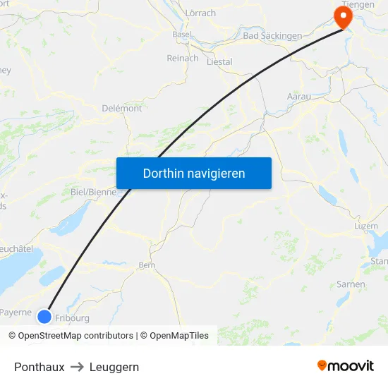 Ponthaux to Leuggern map