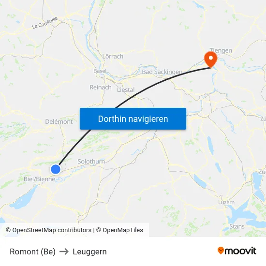 Romont (Be) to Leuggern map
