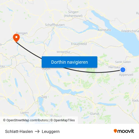 Schlatt-Haslen to Leuggern map