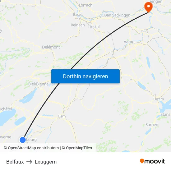 Belfaux to Leuggern map