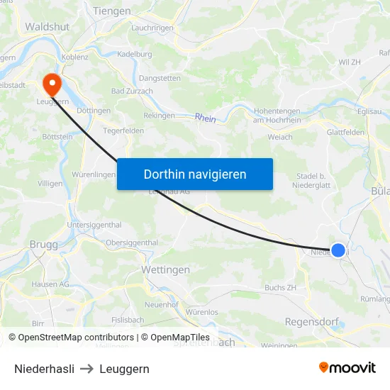 Niederhasli to Leuggern map