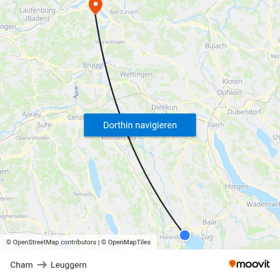 Cham to Leuggern map