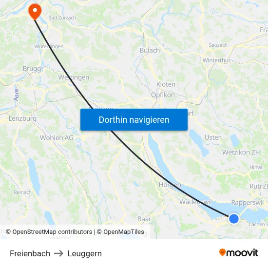 Freienbach to Leuggern map