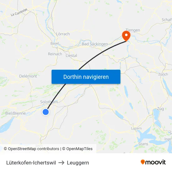 Lüterkofen-Ichertswil to Leuggern map