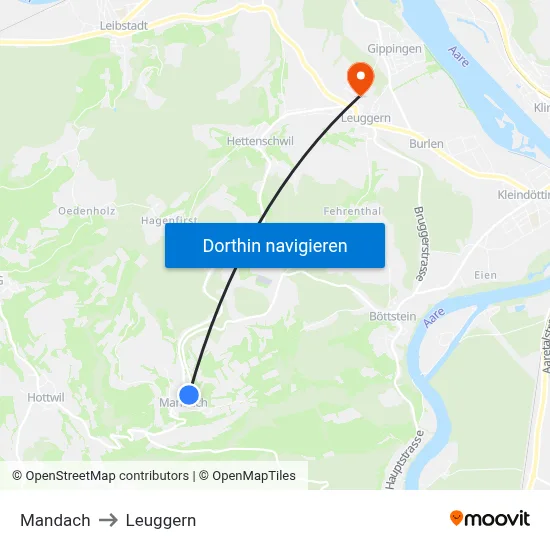 Mandach to Leuggern map