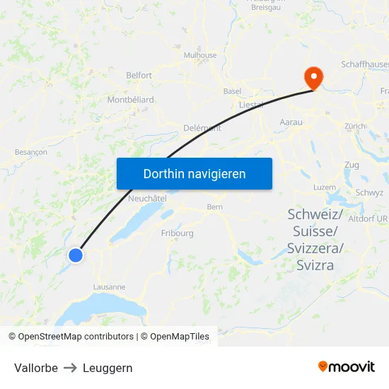 Vallorbe to Leuggern map