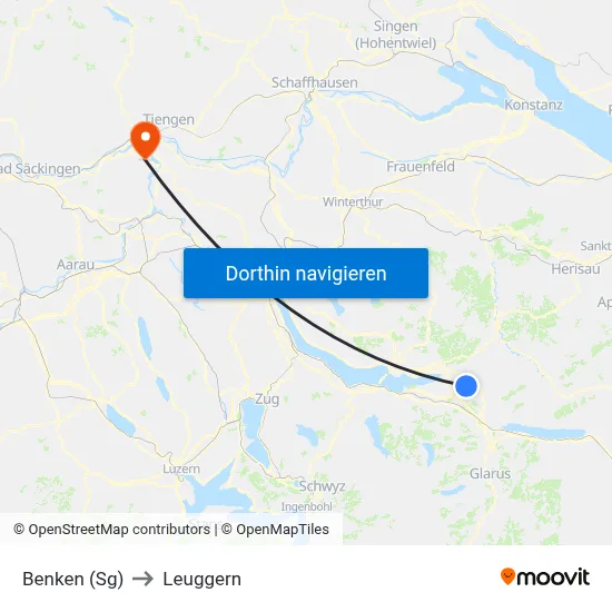 Benken (Sg) to Leuggern map