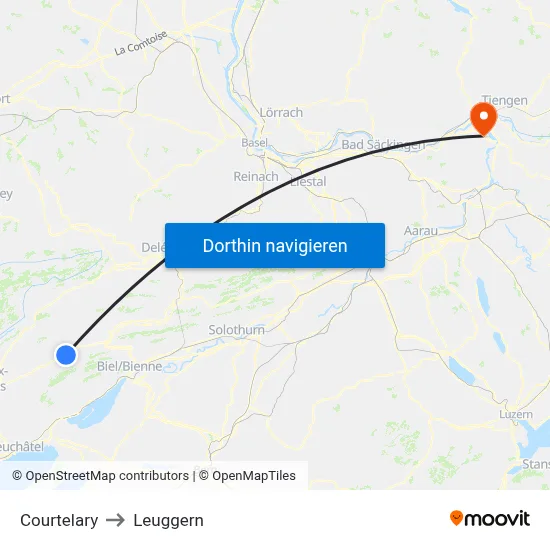 Courtelary to Leuggern map