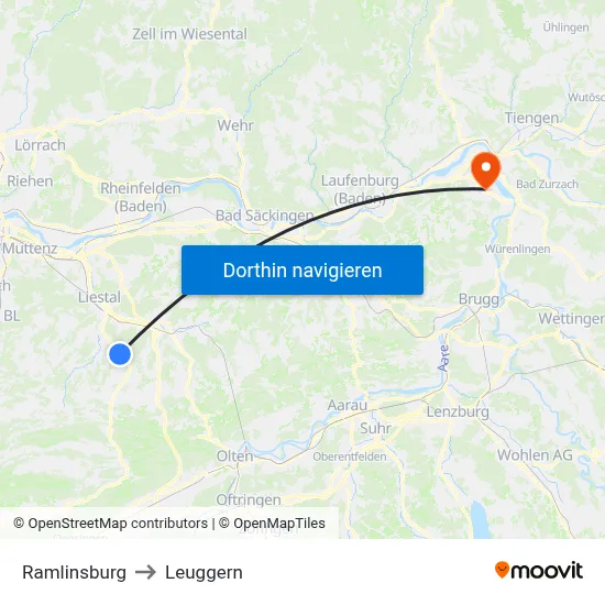 Ramlinsburg to Leuggern map