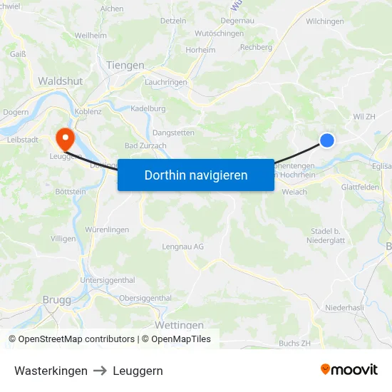 Wasterkingen to Leuggern map
