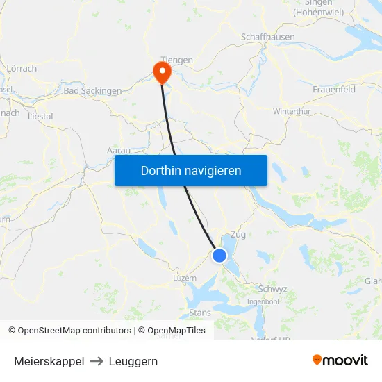 Meierskappel to Leuggern map