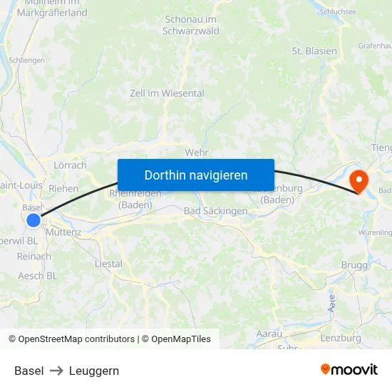 Basel to Leuggern map