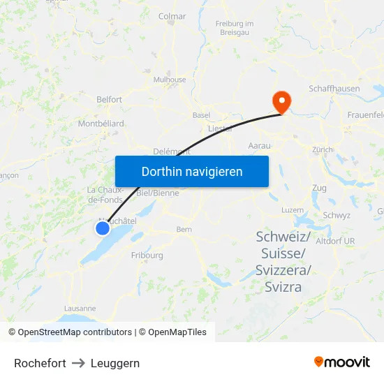 Rochefort to Leuggern map