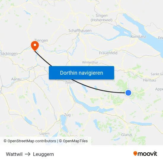 Wattwil to Leuggern map