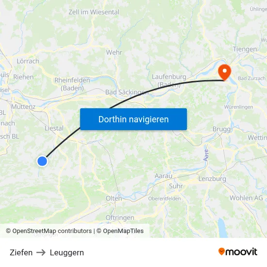 Ziefen to Leuggern map