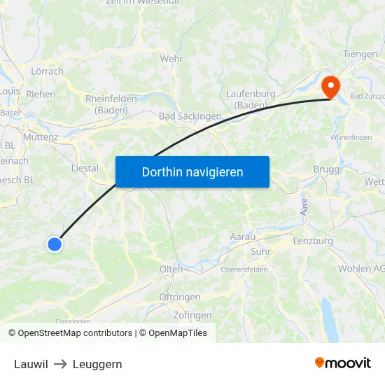 Lauwil to Leuggern map
