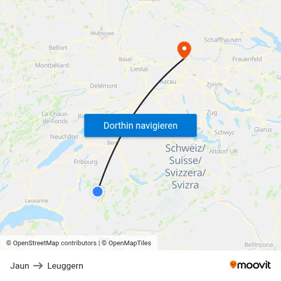 Jaun to Leuggern map
