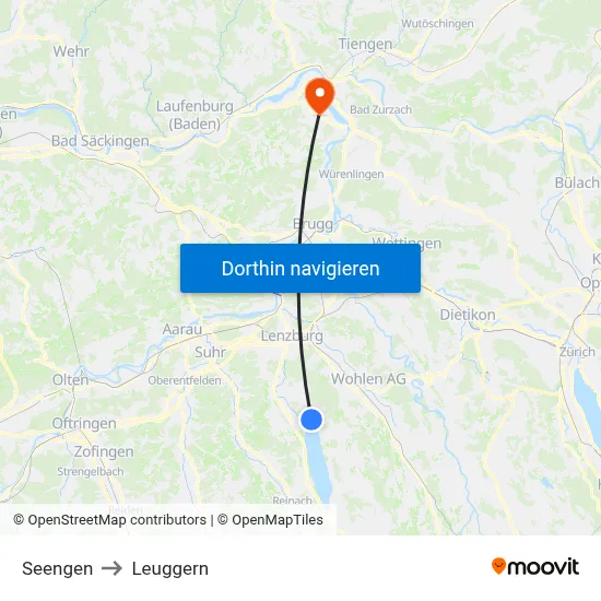 Seengen to Leuggern map