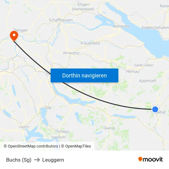 Buchs (Sg) to Leuggern map
