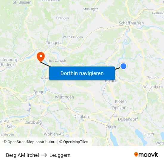 Berg AM Irchel to Leuggern map