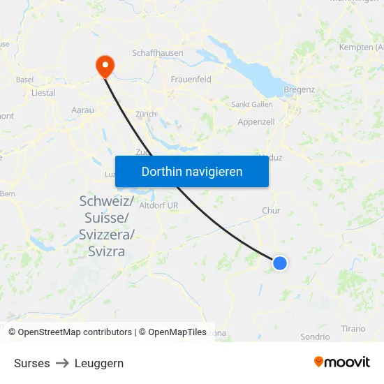 Surses to Leuggern map