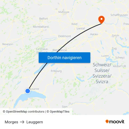 Morges to Leuggern map