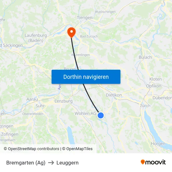 Bremgarten (Ag) to Leuggern map