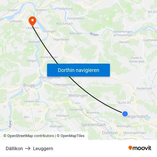 Dällikon to Leuggern map