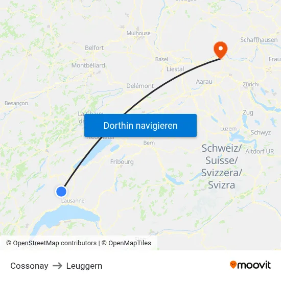 Cossonay to Leuggern map