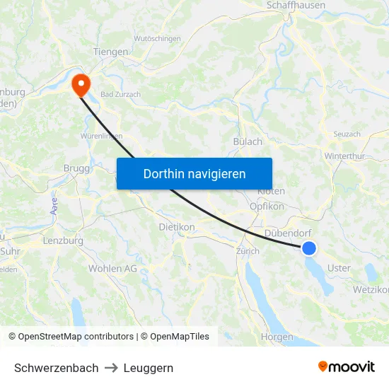 Schwerzenbach to Leuggern map