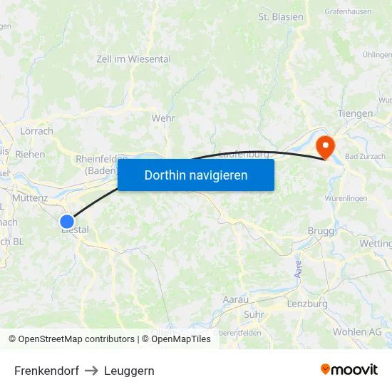 Frenkendorf to Leuggern map