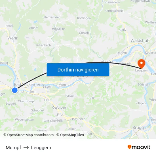 Mumpf to Leuggern map