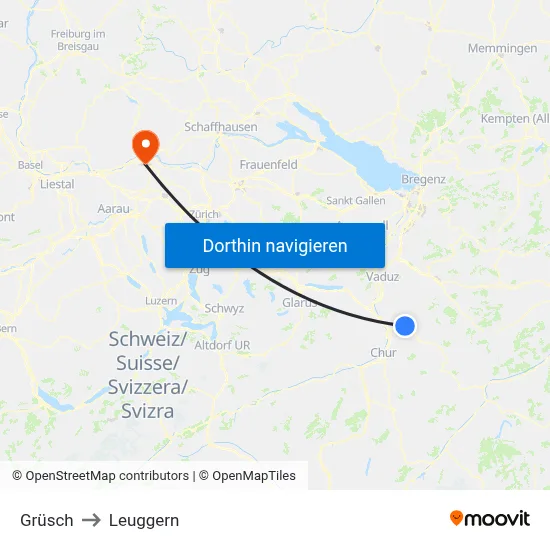 Grüsch to Leuggern map