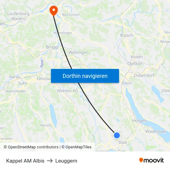Kappel AM Albis to Leuggern map