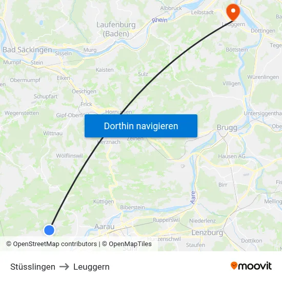 Stüsslingen to Leuggern map