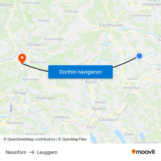 Neunforn to Leuggern map