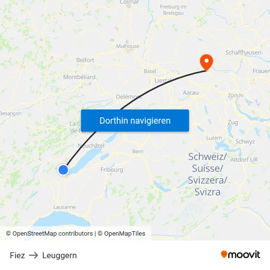 Fiez to Leuggern map