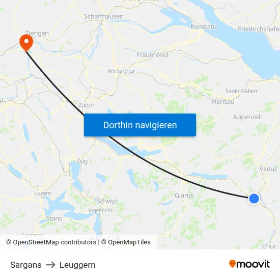 Sargans to Leuggern map