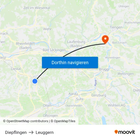 Diepflingen to Leuggern map