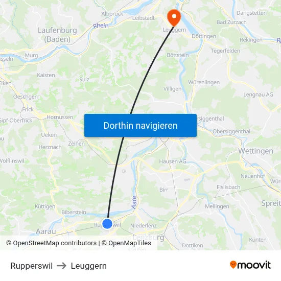 Rupperswil to Leuggern map
