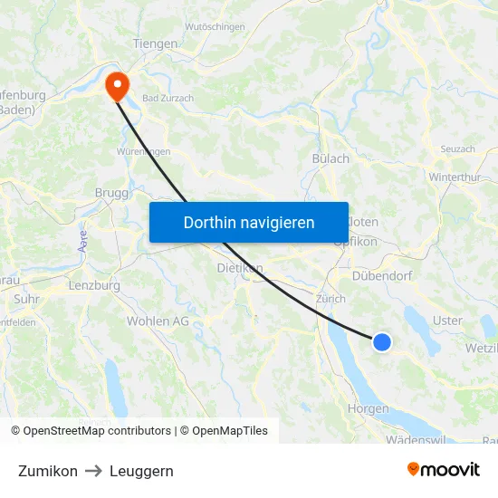 Zumikon to Leuggern map