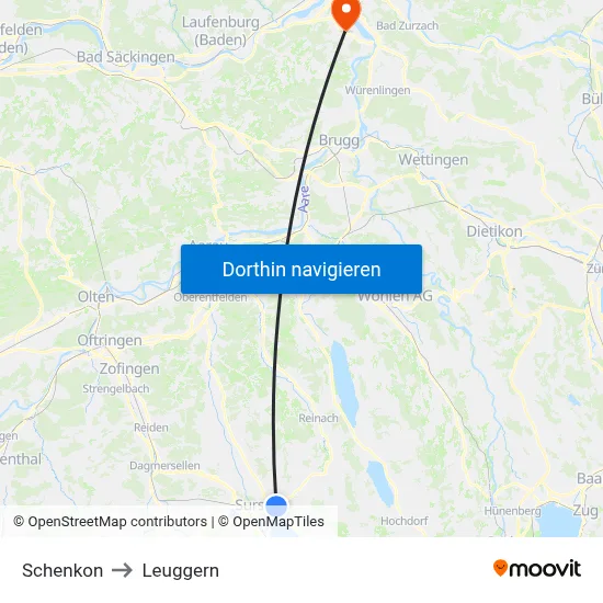 Schenkon to Leuggern map